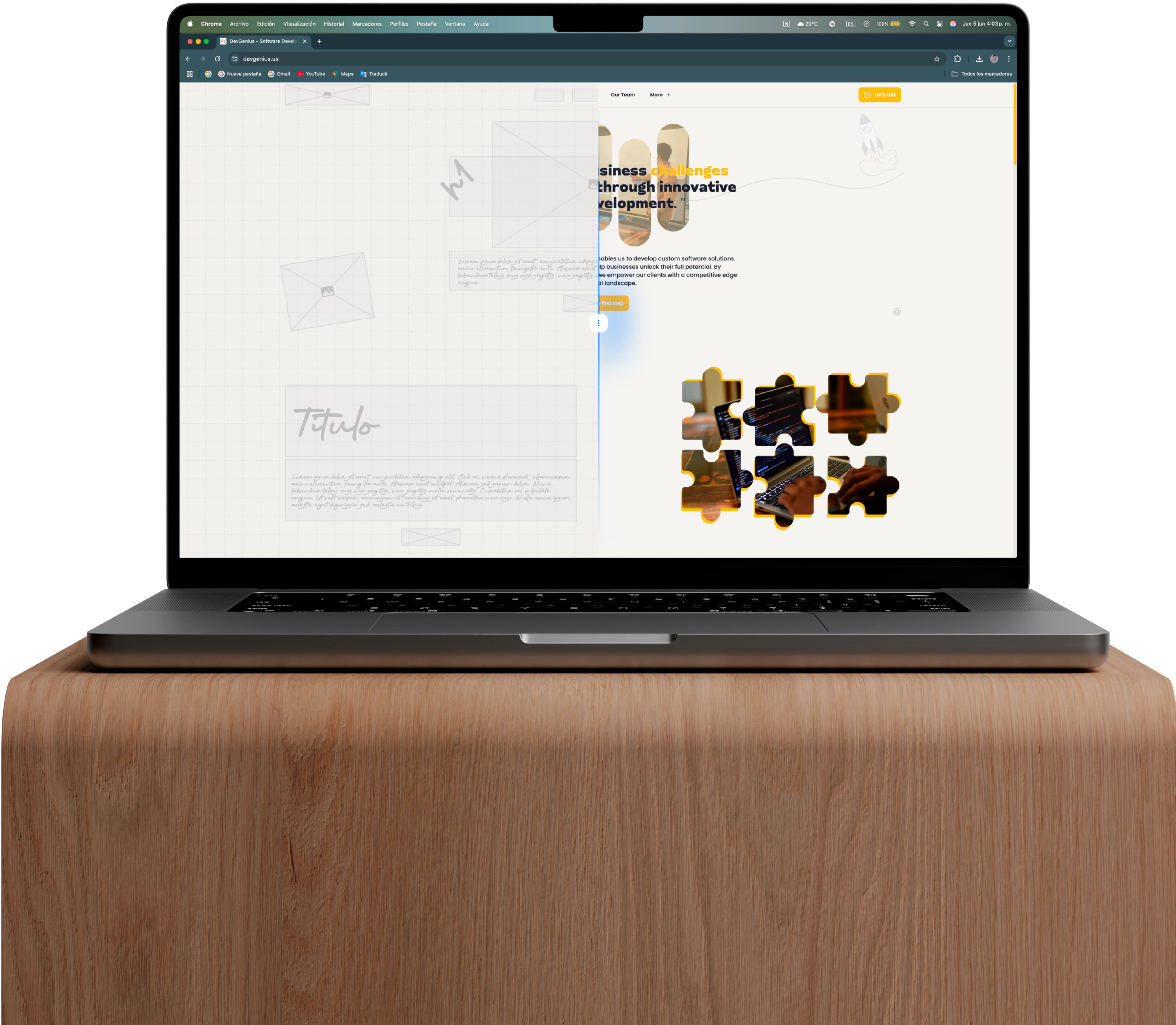 Laptop mockup showing web development work